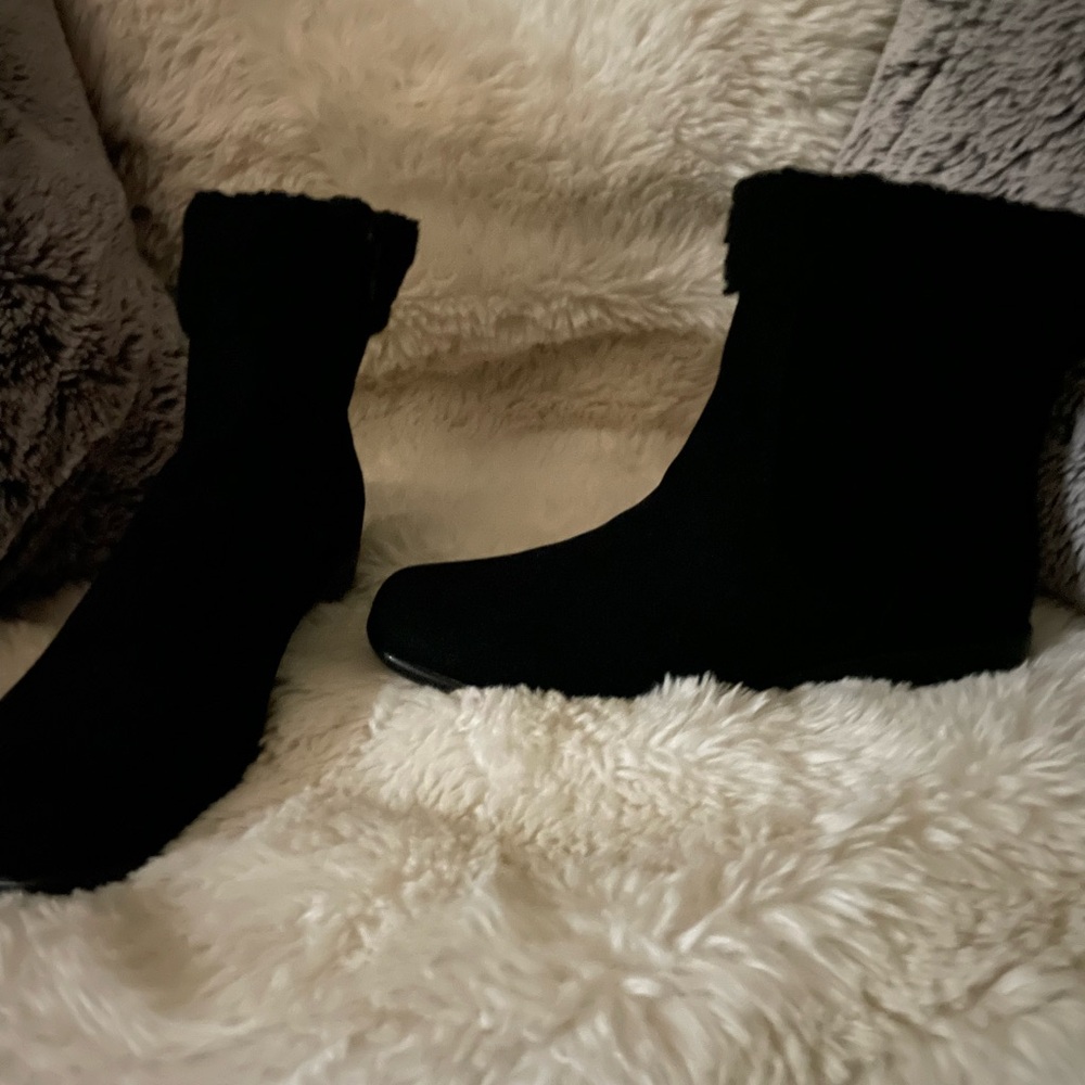 Karen Scott Black Winter Rain Boots with Knitted Cuff